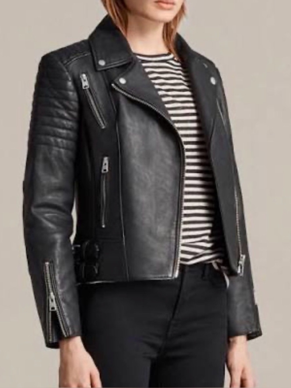 AllSaints Papin Leather Biker Jacket Size 2